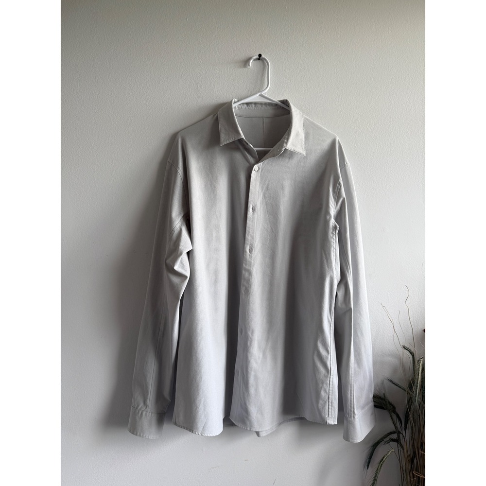 Lululemon Mens Gray Grid Texture Long Sleeve Button Down Performance Shirt XL